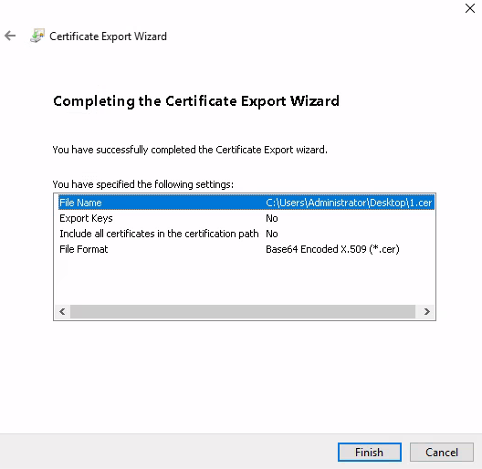 Certificate export complete