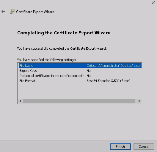 Certificate export complete