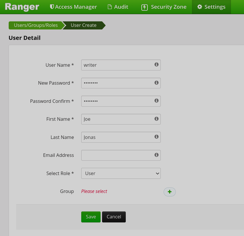 Creating a user in Ranger