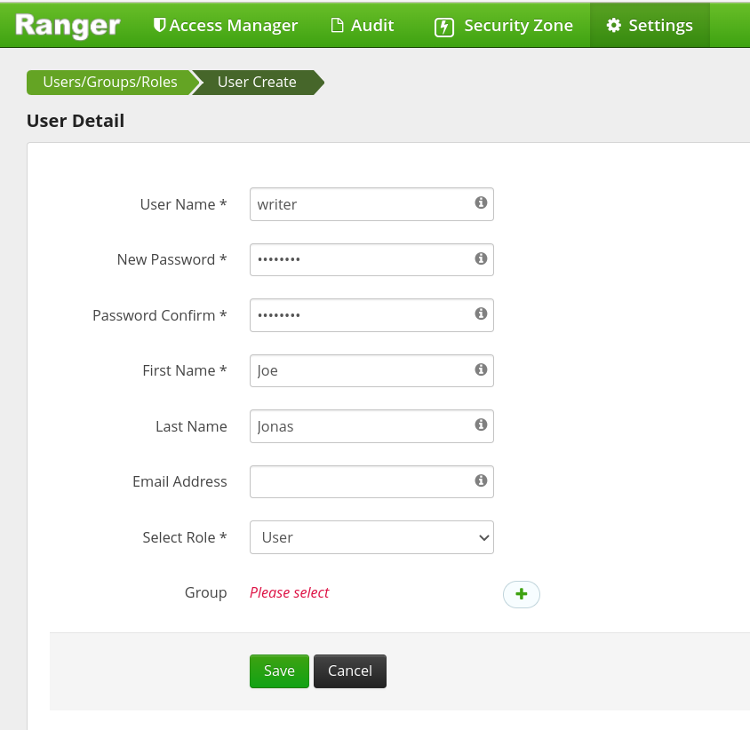 Creating a user in Ranger