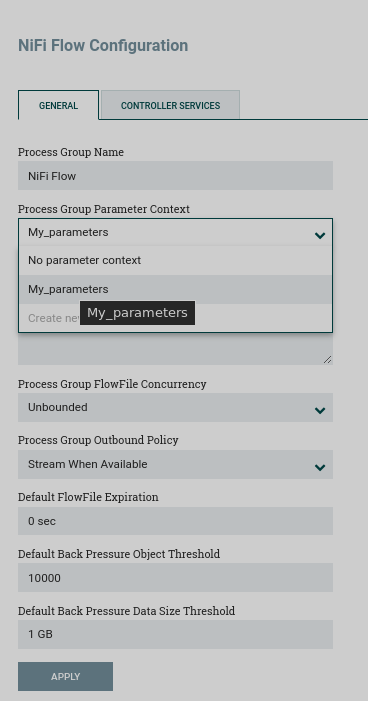 Enable parameter context for a process group